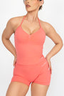 TRUE SHAPE RUCHED HALTER TANK  - CORAL