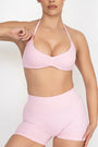TRUE SHAPE MINIMAL RUCHED HALTER CROP - BABY PINK