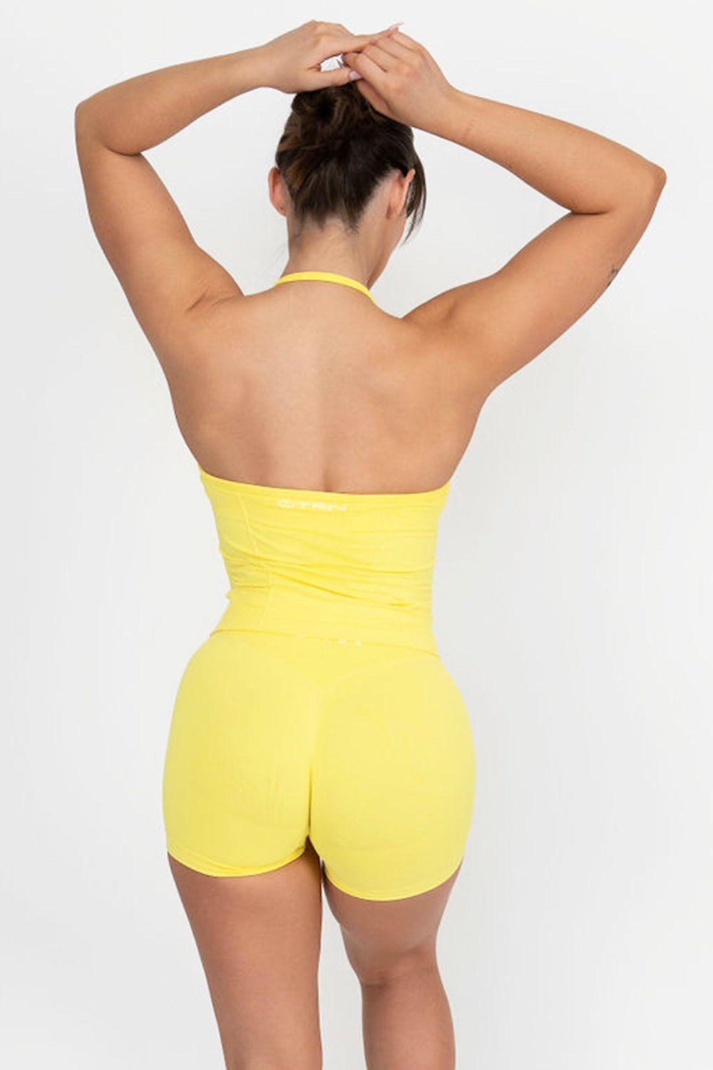 TRUE SHAPE RUCHED HALTER TANK  - BRIGHT YELLOW
