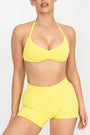 TRUE SHAPE MINIMAL RUCHED HALTER CROP - BRIGHT YELLOW